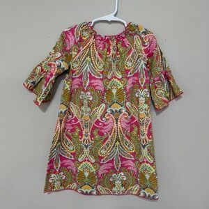 Toddler Girls 4T Pink & Green Paisley Dress‎ Bell Sleeves Lolly Wolly Doodle